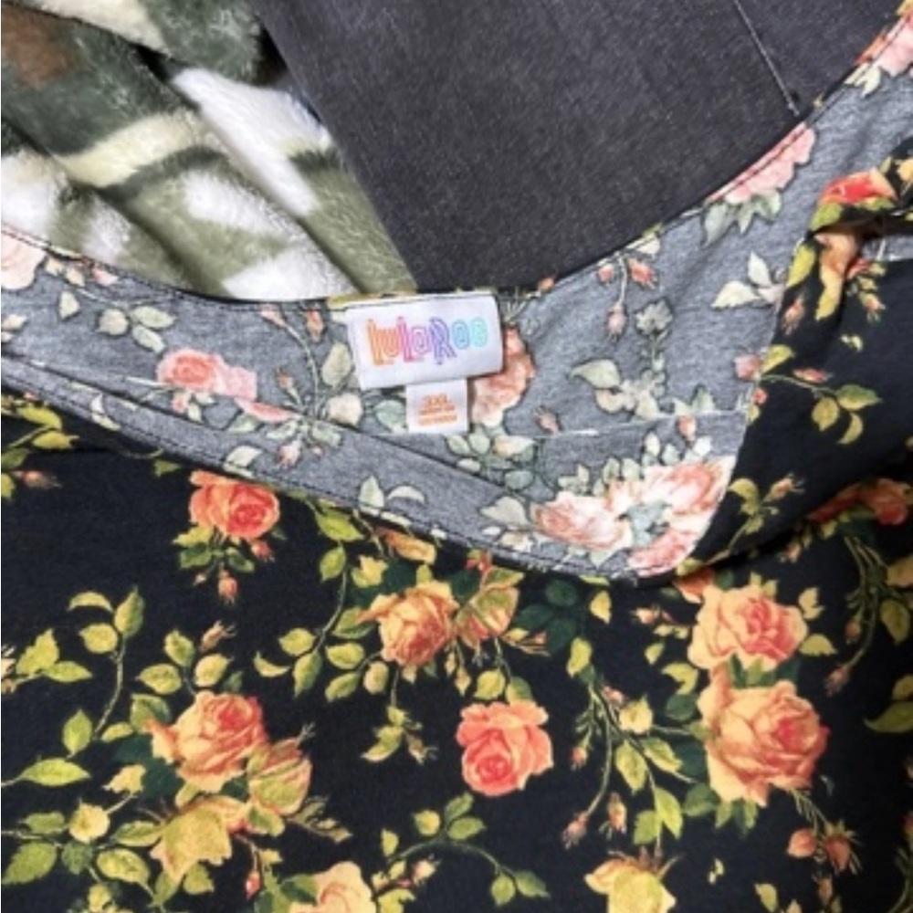 Black Floral Swing Dress with Pink Rose Print - Picture 2 of 2